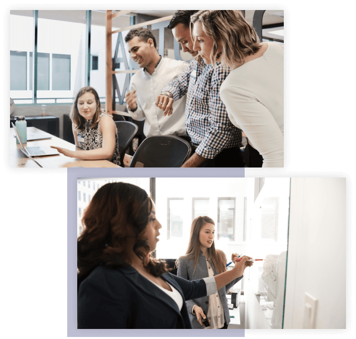 Collage of young business people working together in the office